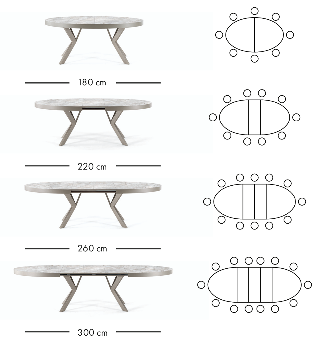 Ada utdragbart matbord 180–300 cm