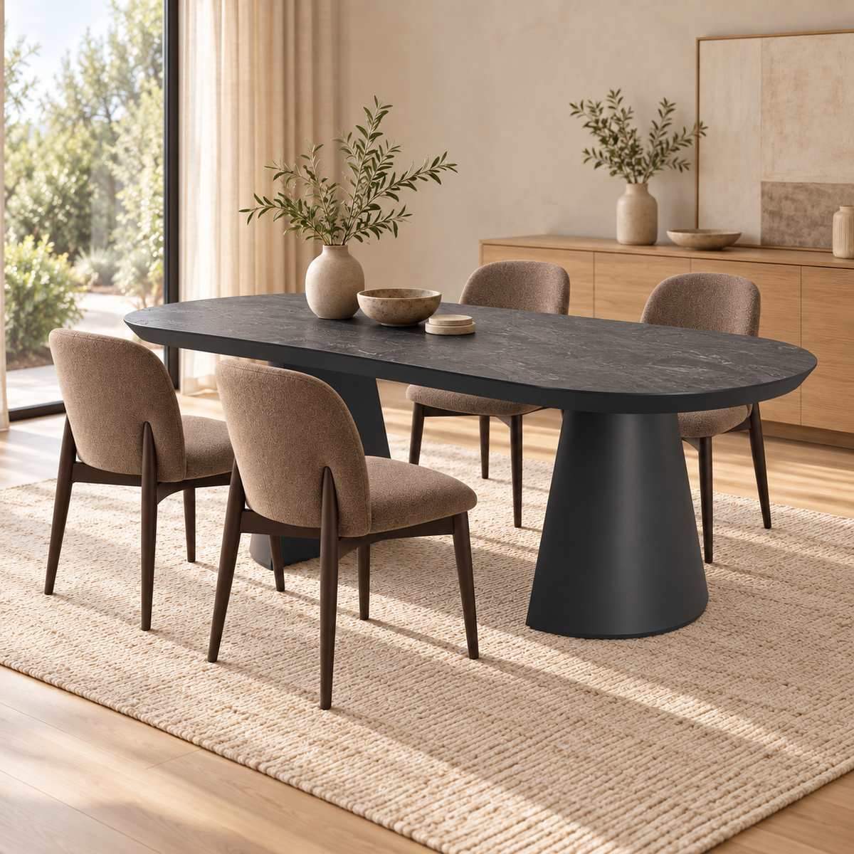 Eetkamerset Bugatti 200-400 cm + 4 No-1-stoelen