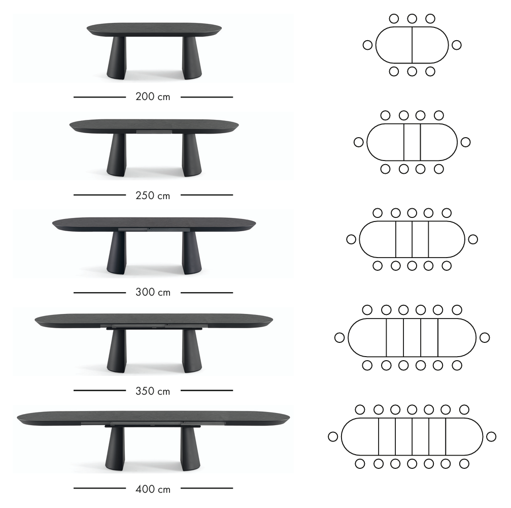 Bugatti uitschuifbare eettafel 200–400 cm
