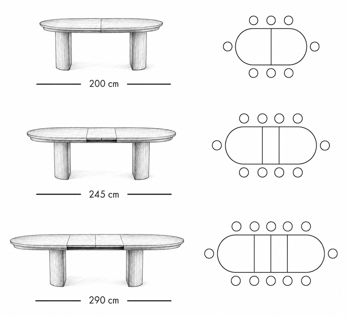Como uitschuifbare eettafel 200–290 cm – Naturel eiken