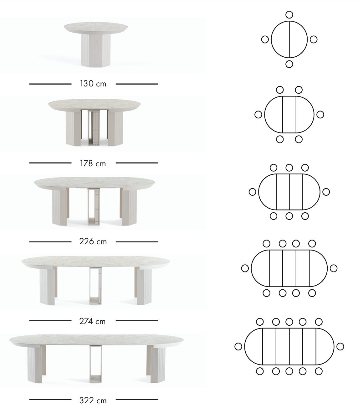 Master uitschuifbare eettafel 130–322 cm