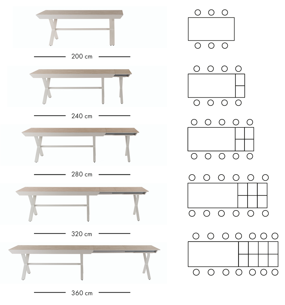 Reel uitschuifbare eettafel 200–360 cm
