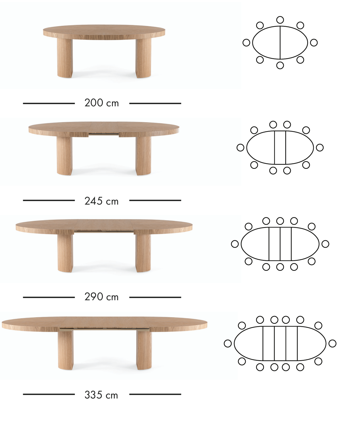 Roda uitschuifbare eettafel 200–335 cm