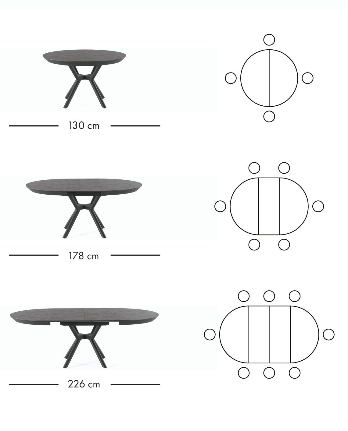 Star ronde uitschuifbare eettafel 130–226 cm