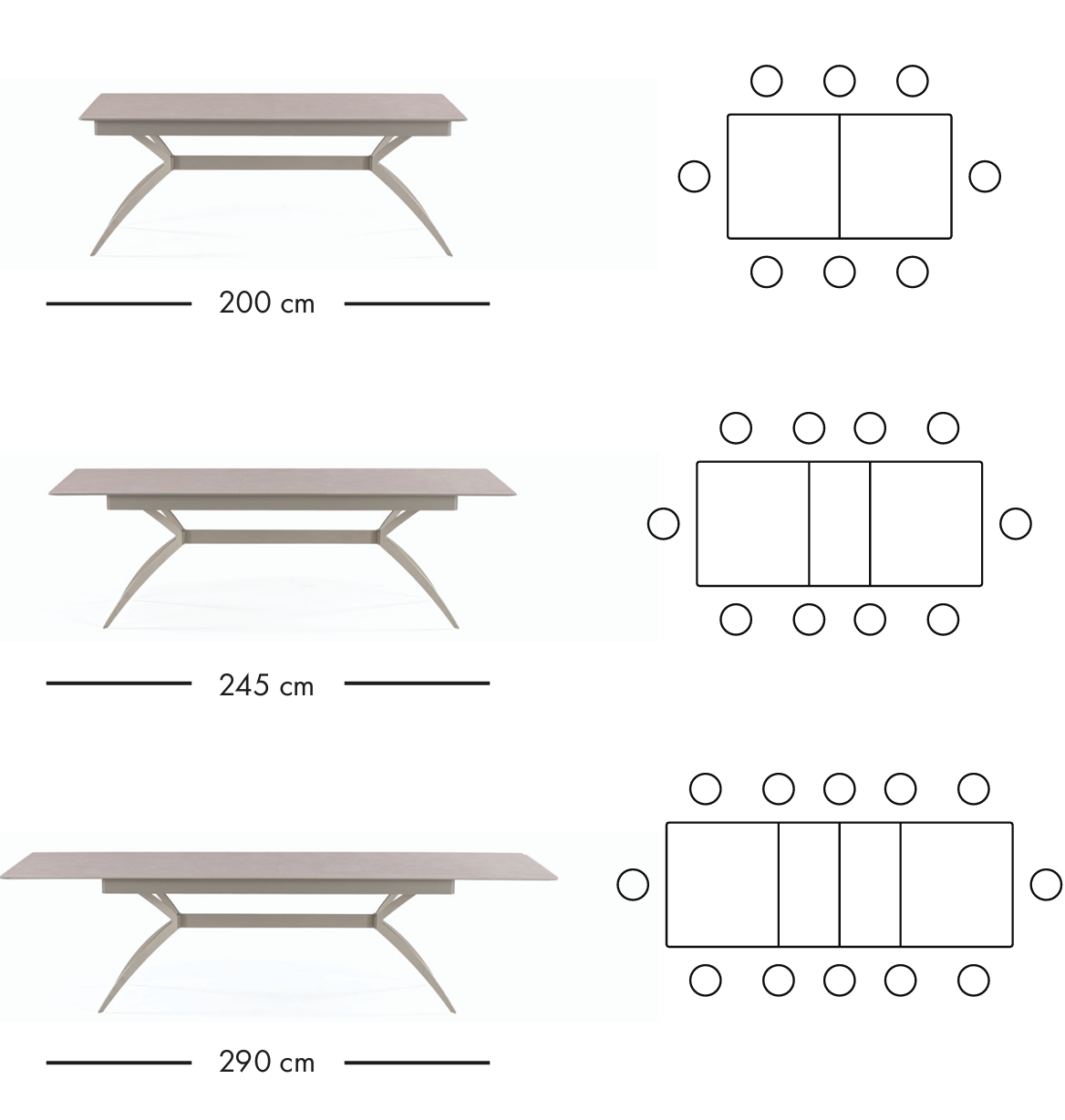 Tesla uitschuifbare eettafel 200–290 cm