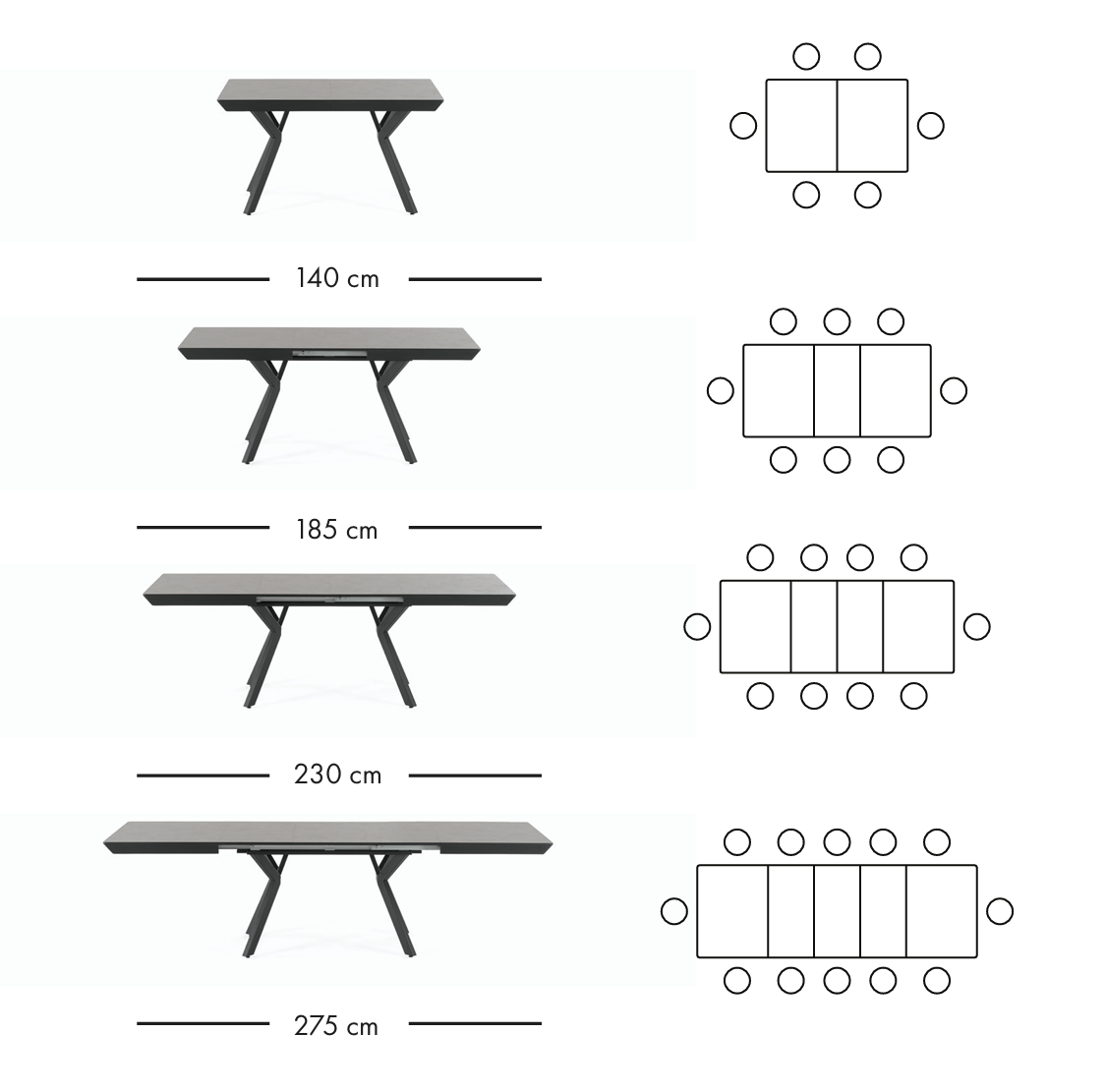 Zen uitschuifbare eettafel 140–275 cm